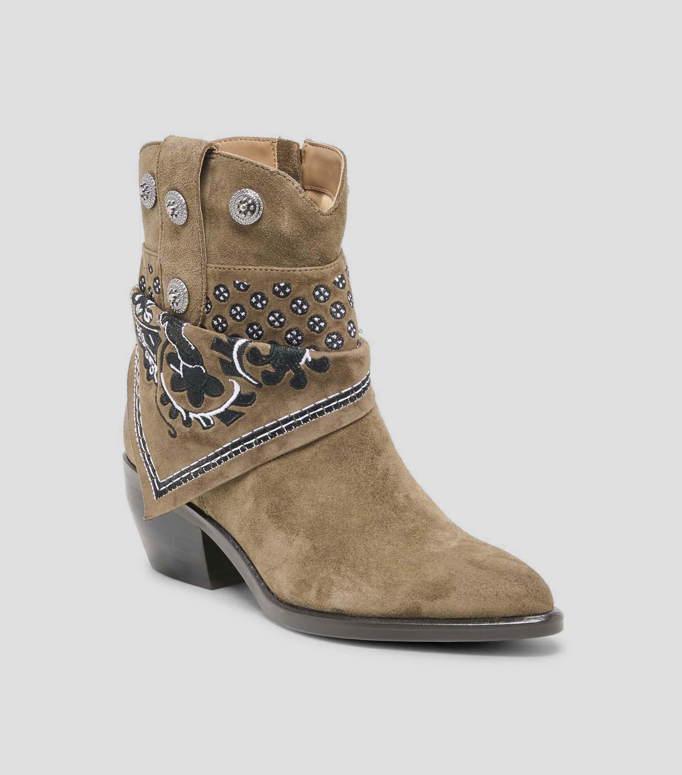 Botines en gamuza con tacón medio cuadrado liso Mujer